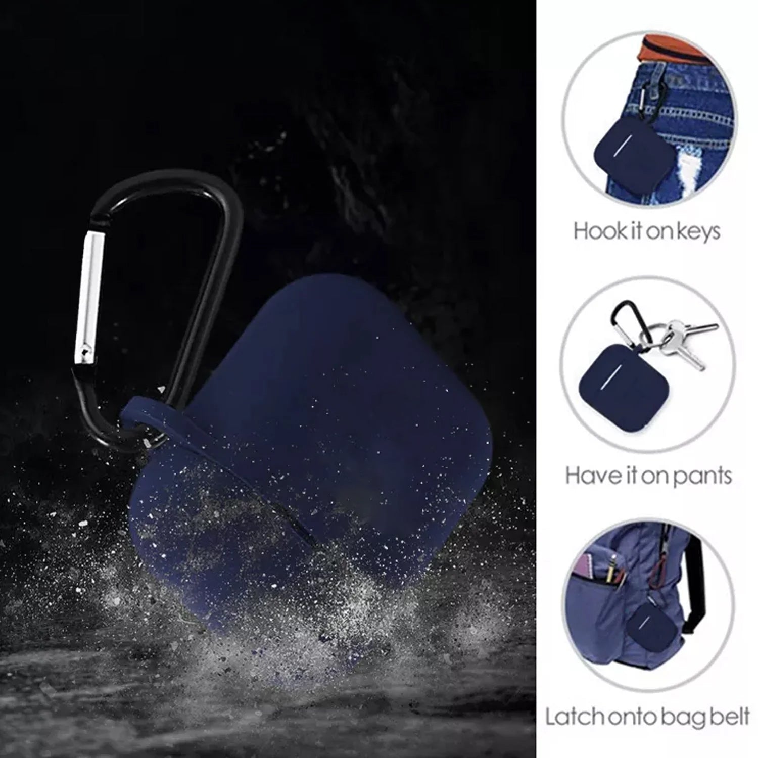 6473 Silicone Shockproof Protection Wireless Headphones Carrying Box Cover with Metal Keychain 6473 Silicone Shockproof Protection Wireless Headphones Carrying Box Cover with Metal Keychain